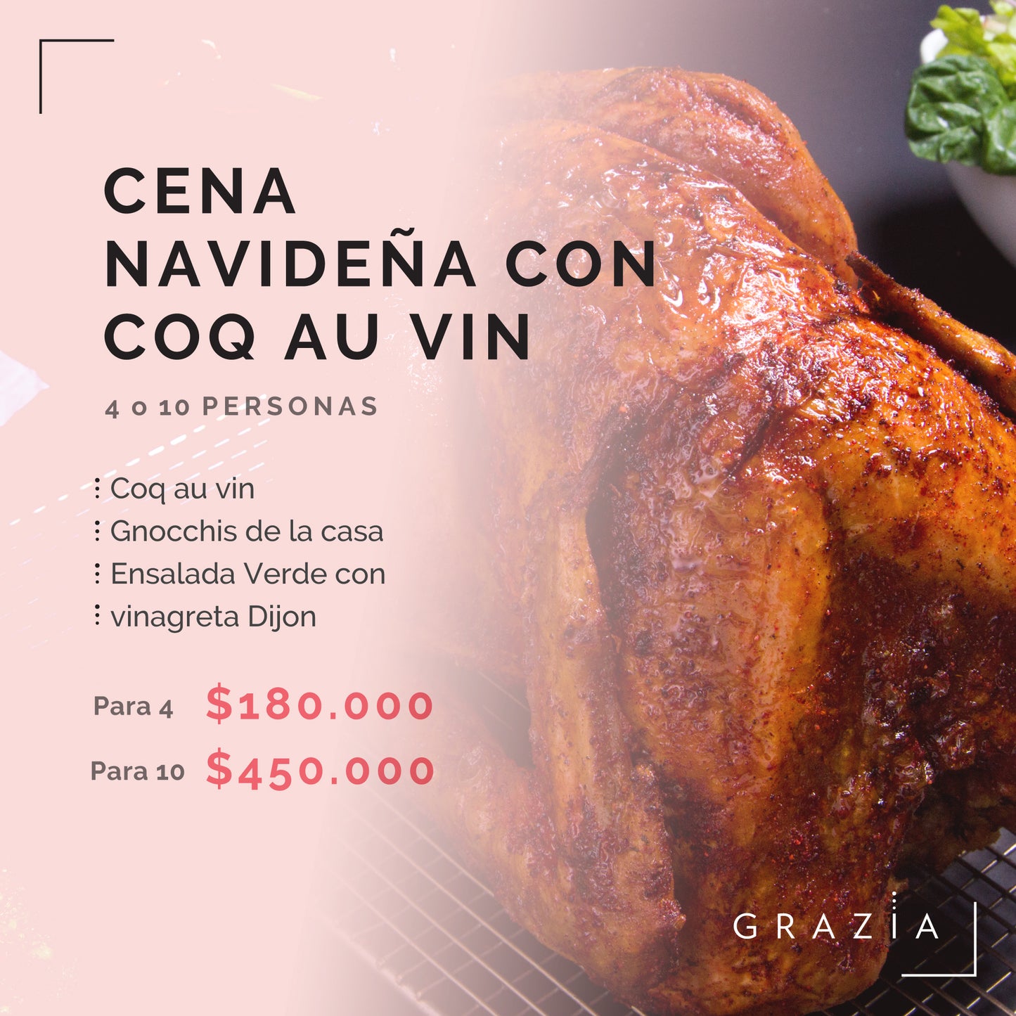 Cena de Navidad N.º 4 a domicilio con Coq au Vin, Para 4 o 10 personas
